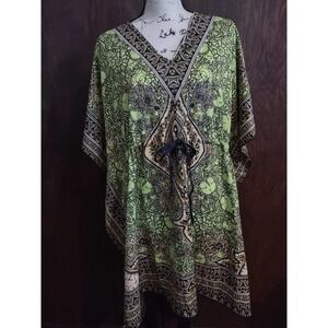 Anjli Unitalla Dress Caftan Kaftan Cover Up LIme Green Dress Lilypad Boho Hippie